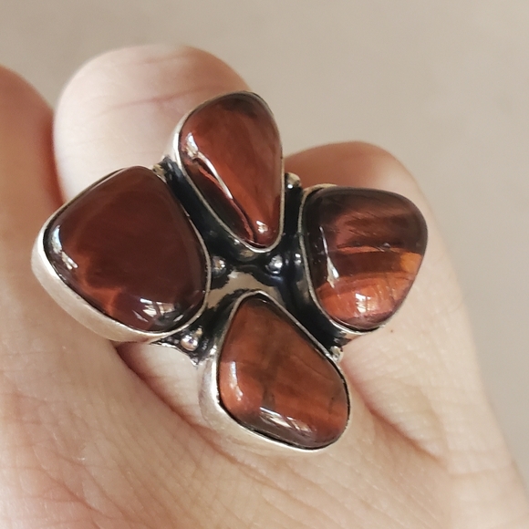 New Red Tiger Eye 925 Silver Ring. - Picture 12 of 16